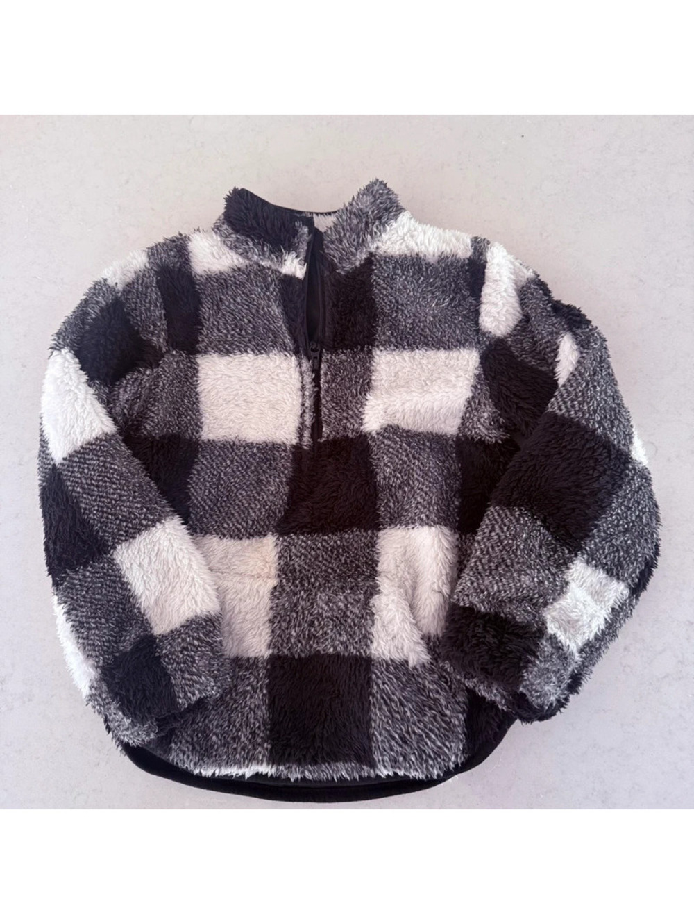Little bipsy black and white fleece 3/4 zip pullover
